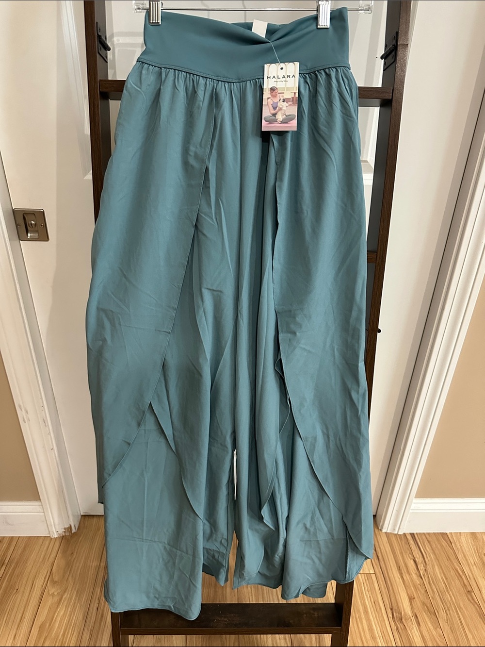 HALARA Teal Wide-Leg Draped Flow Pants